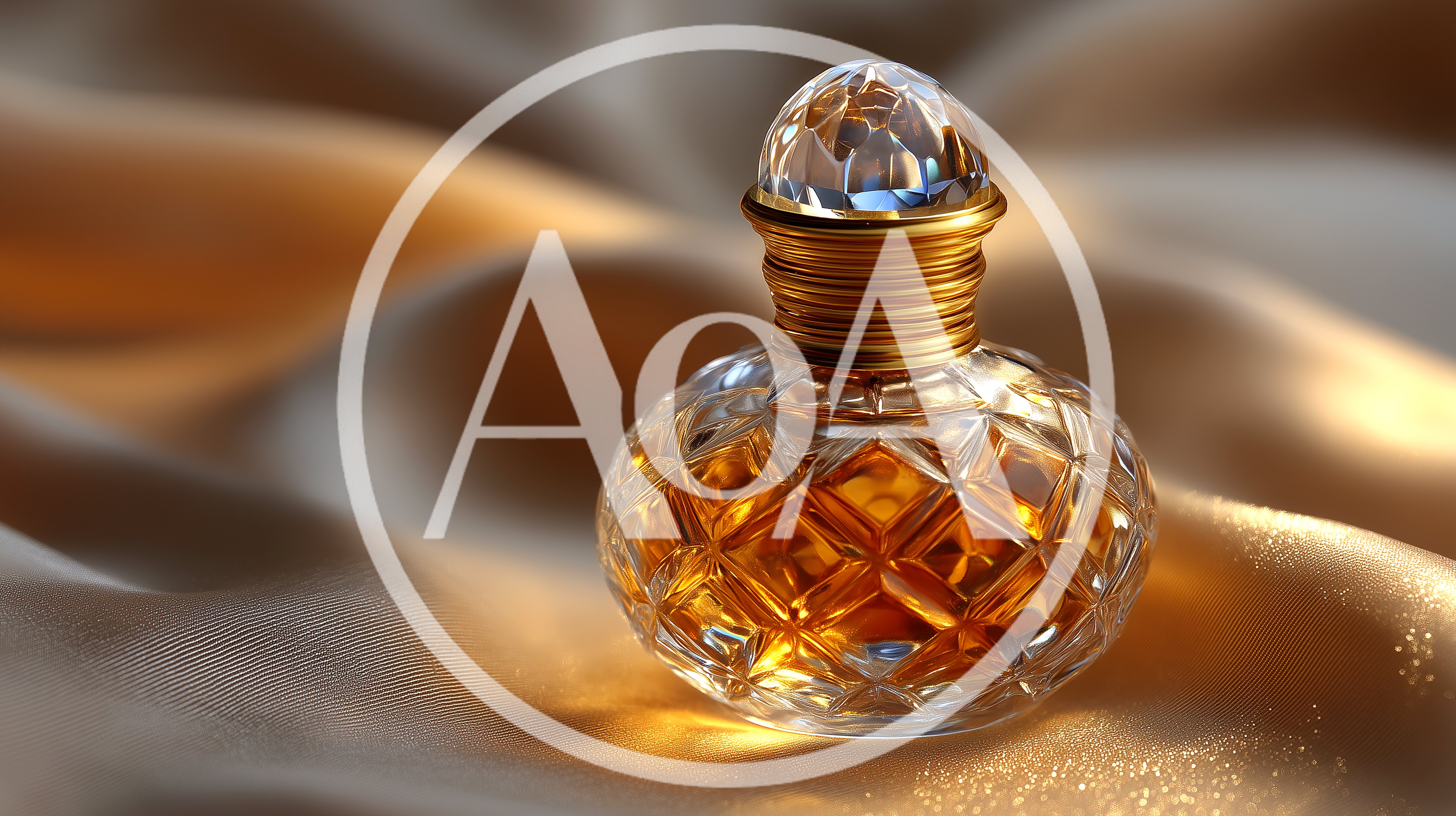 Crystal Perfume Bottle On A Golden Silk Fabric