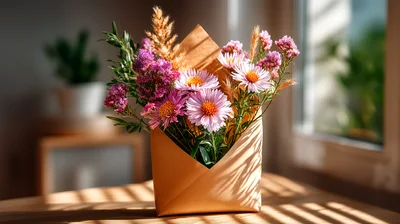 Bouquet of Wildflowers in a Paper Envelope