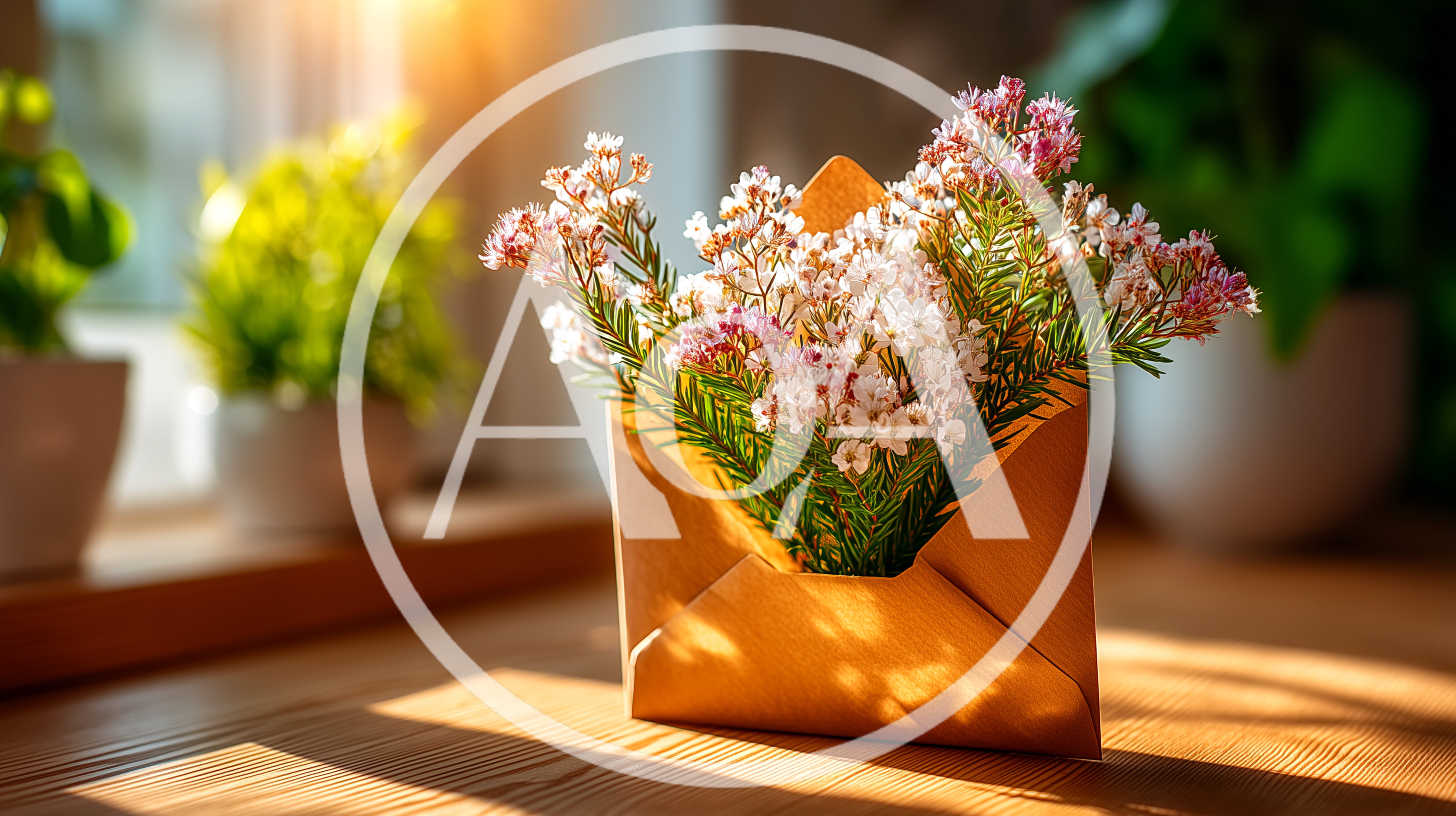 Bouquet Of Small Pink Flowers In A Paper Envelope