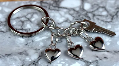Silver Heart Charms and Key Keychain