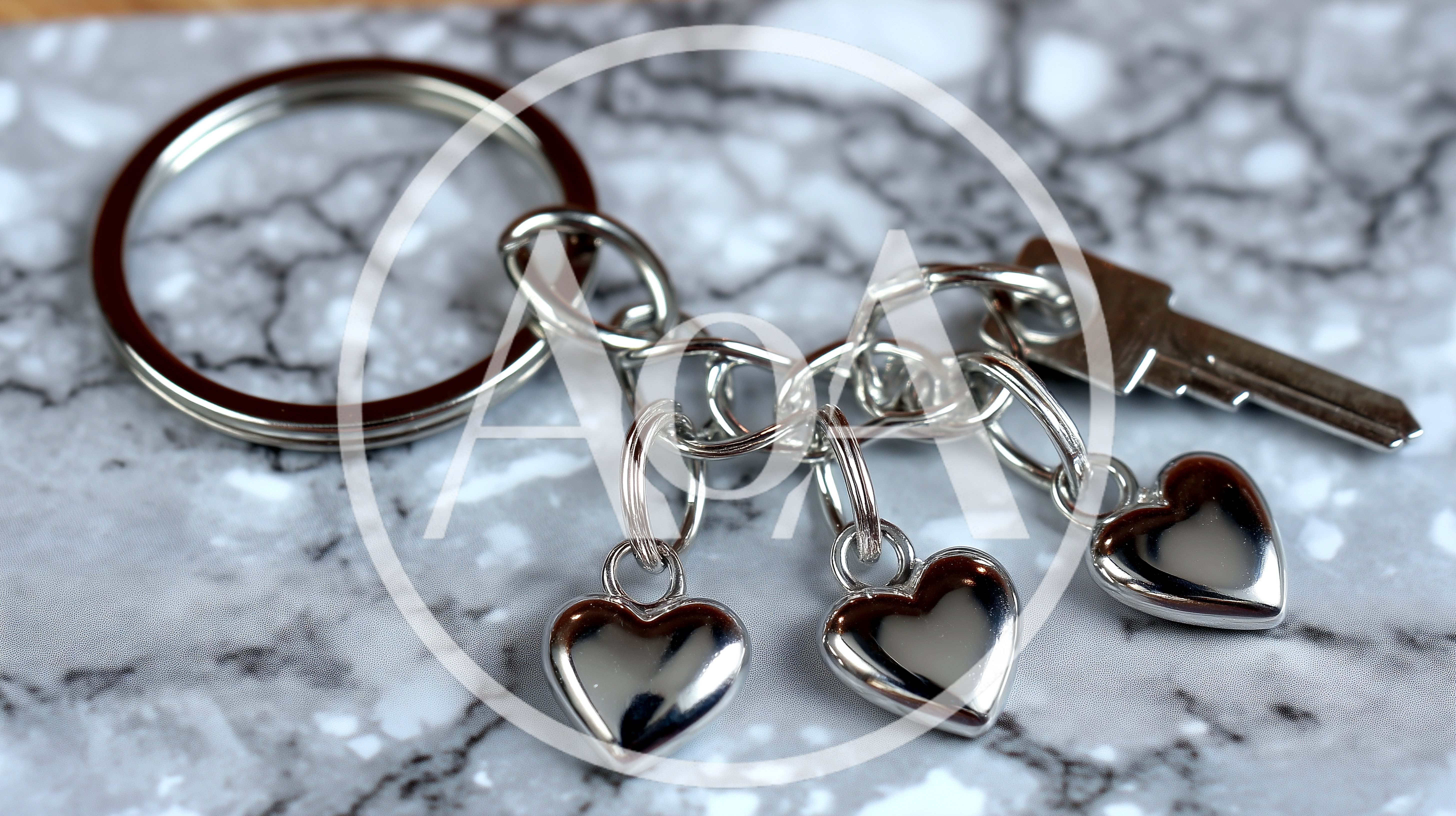 Silver Heart Charms and Key Keychain