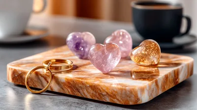 Heart Shaped Gemstones On A Marble Tray