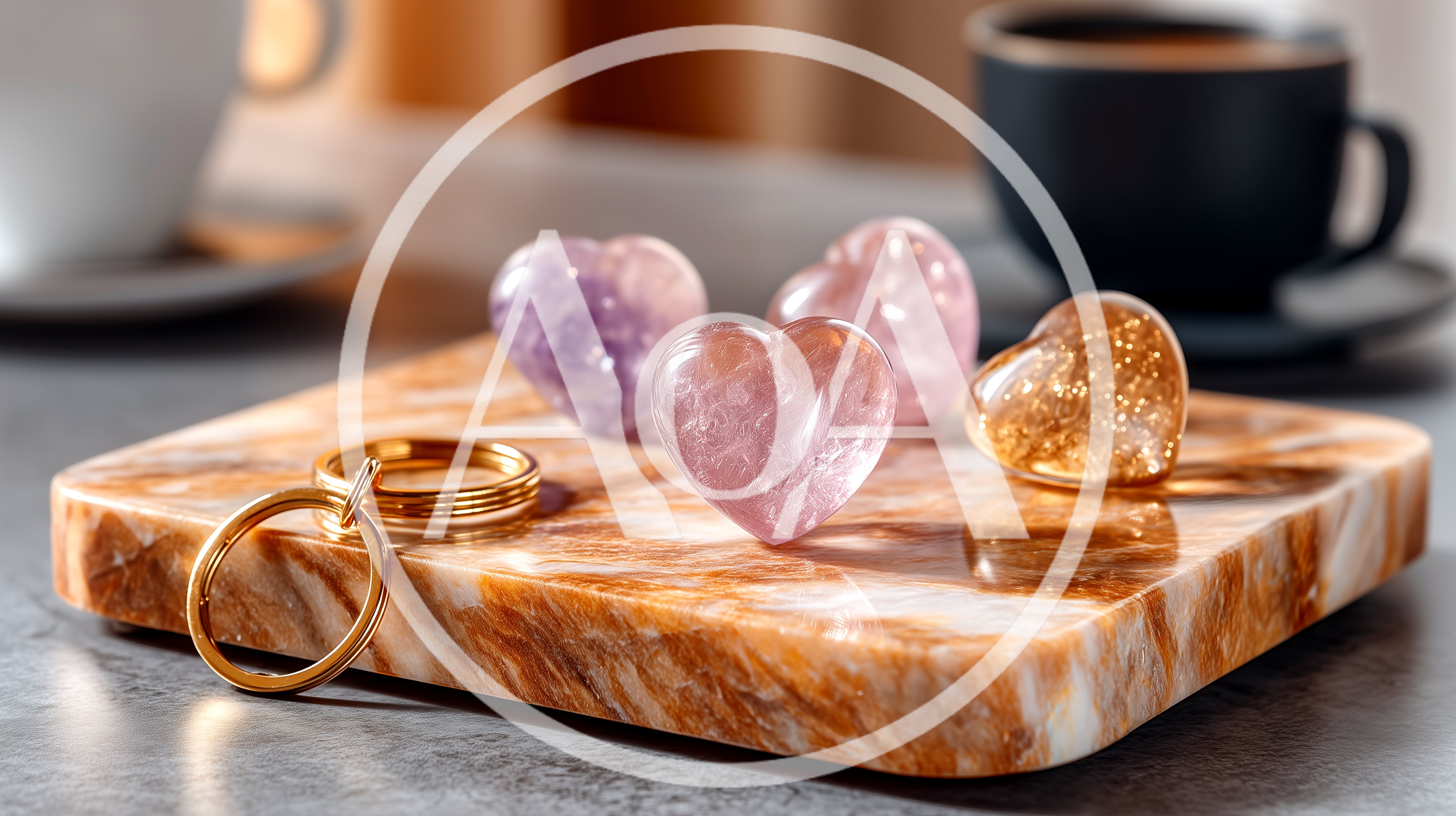 Heart Shaped Gemstones On A Marble Tray