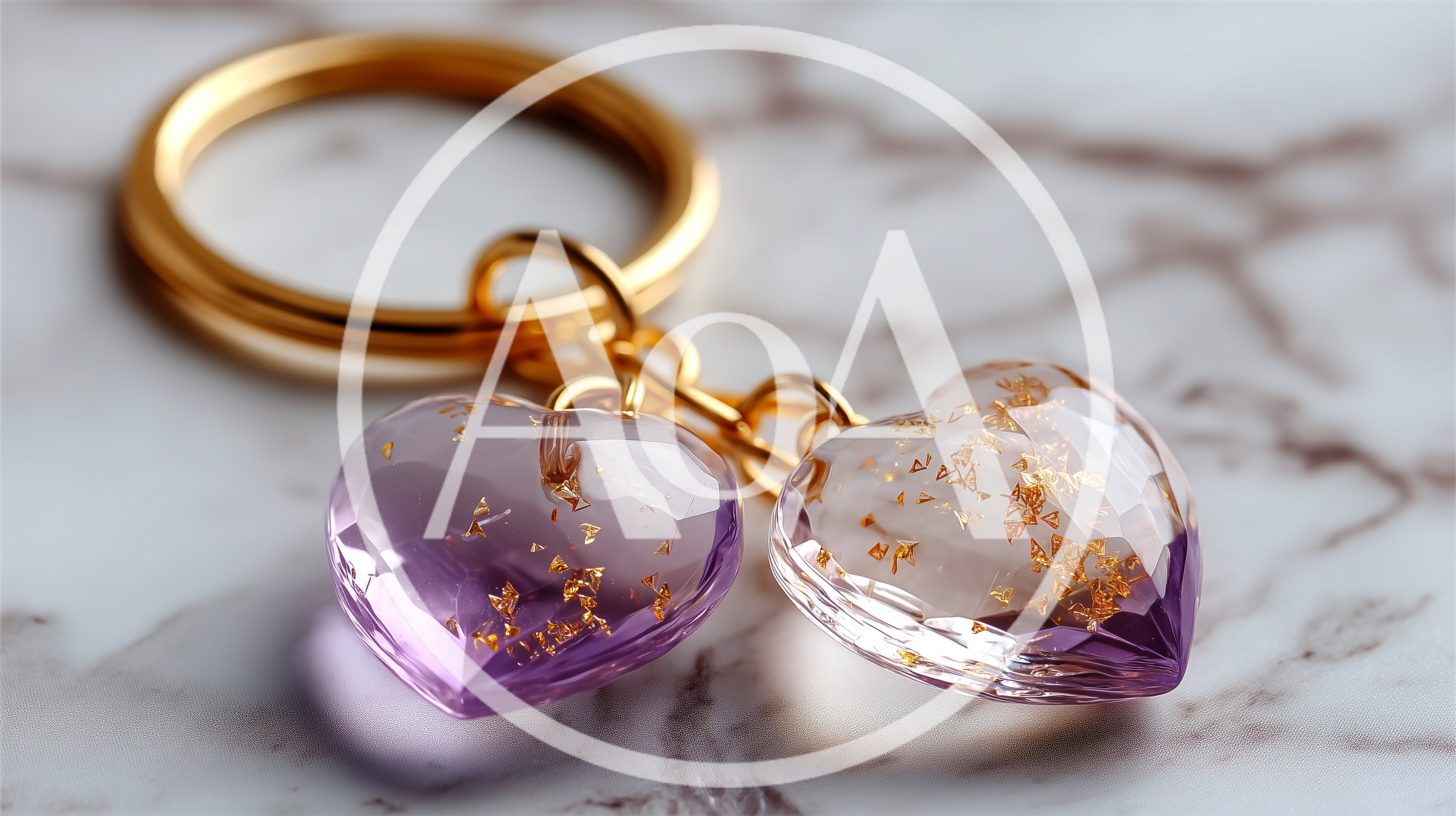 Two Faceted Heart Shaped Charms On Gold Keychain