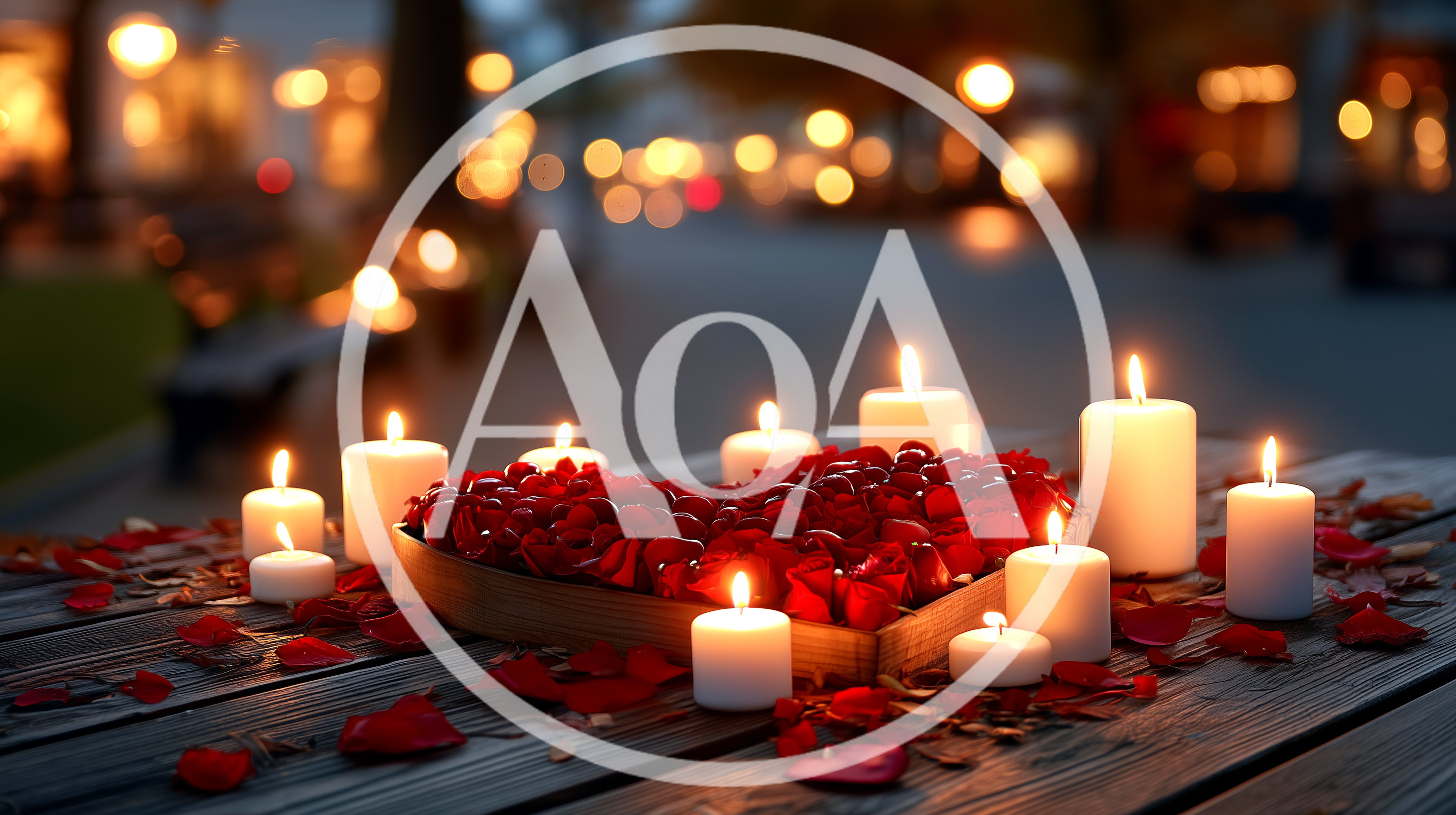 Heart Shaped Rose Petals With Lit Candles