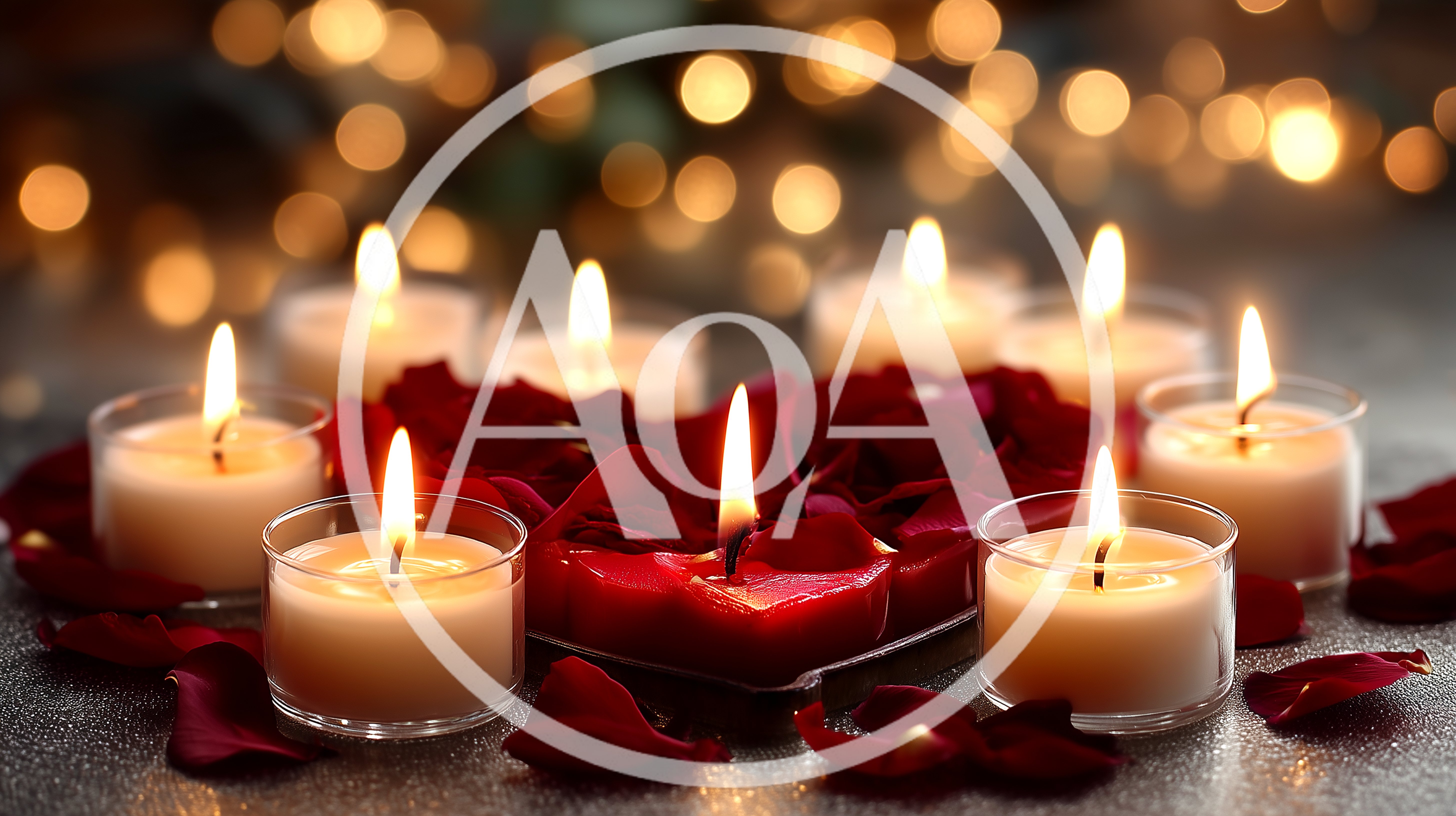 Lit Candles Surrounding A Heart Shaped Rose Petal Arrangement
