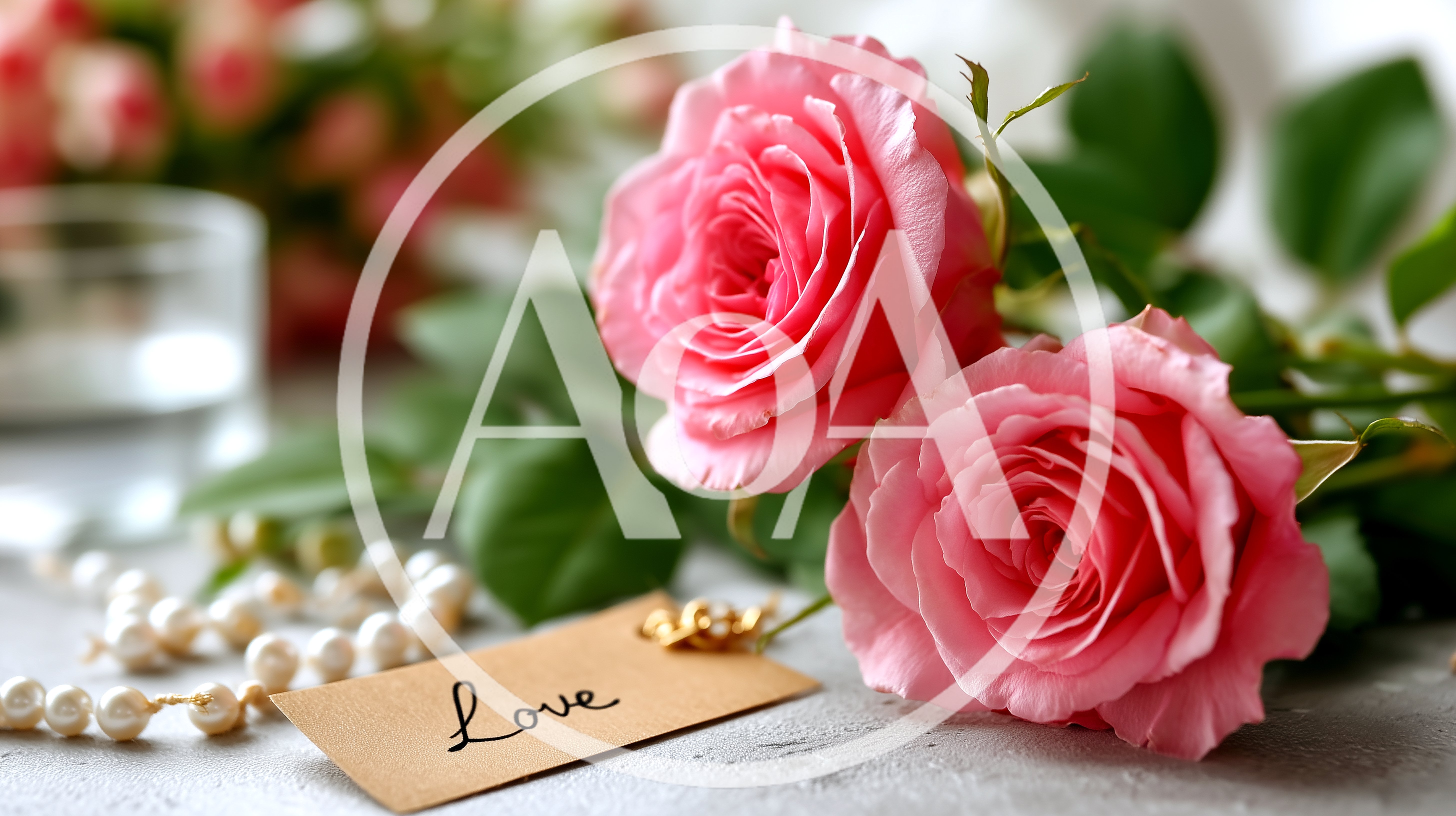 Two Pink Roses With A Love Note And Pearls