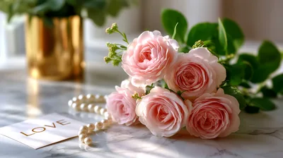 Pink Roses With Pearls And Love Note