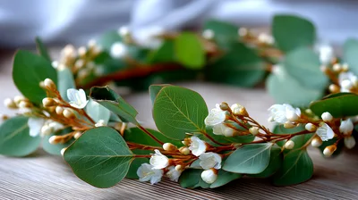 Eucalyptus And White Flower Floral Crown