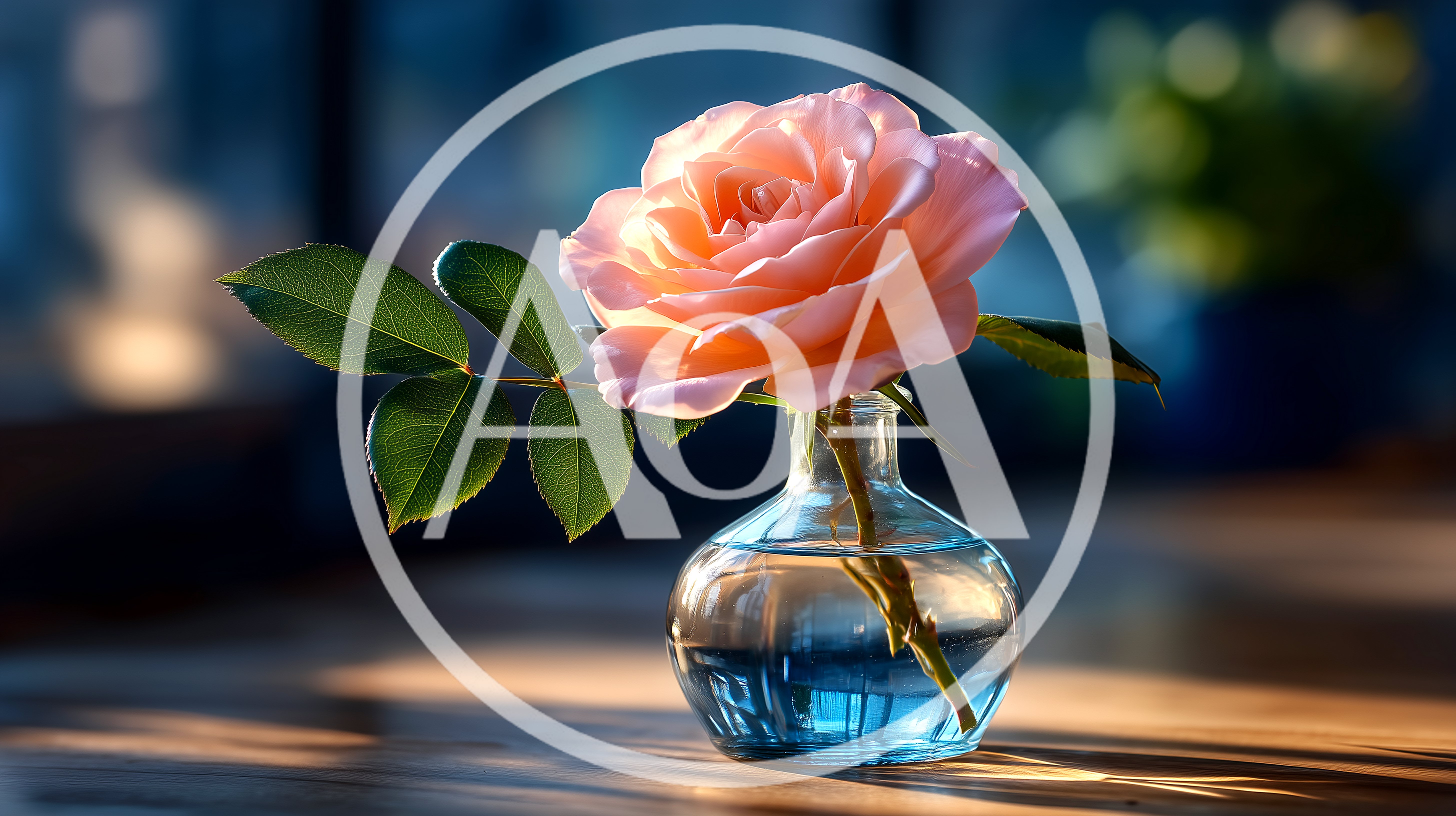 Single Peach Rose In A Glass Vase