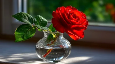 Single Red Rose In A Glass Vase