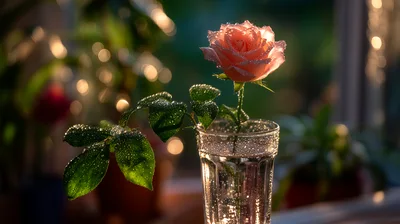 Single Pink Rose In A Glass Of Water