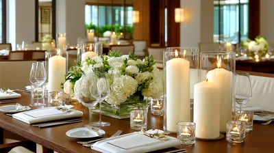 Elegant Table Setting With White Flowers And Candles
