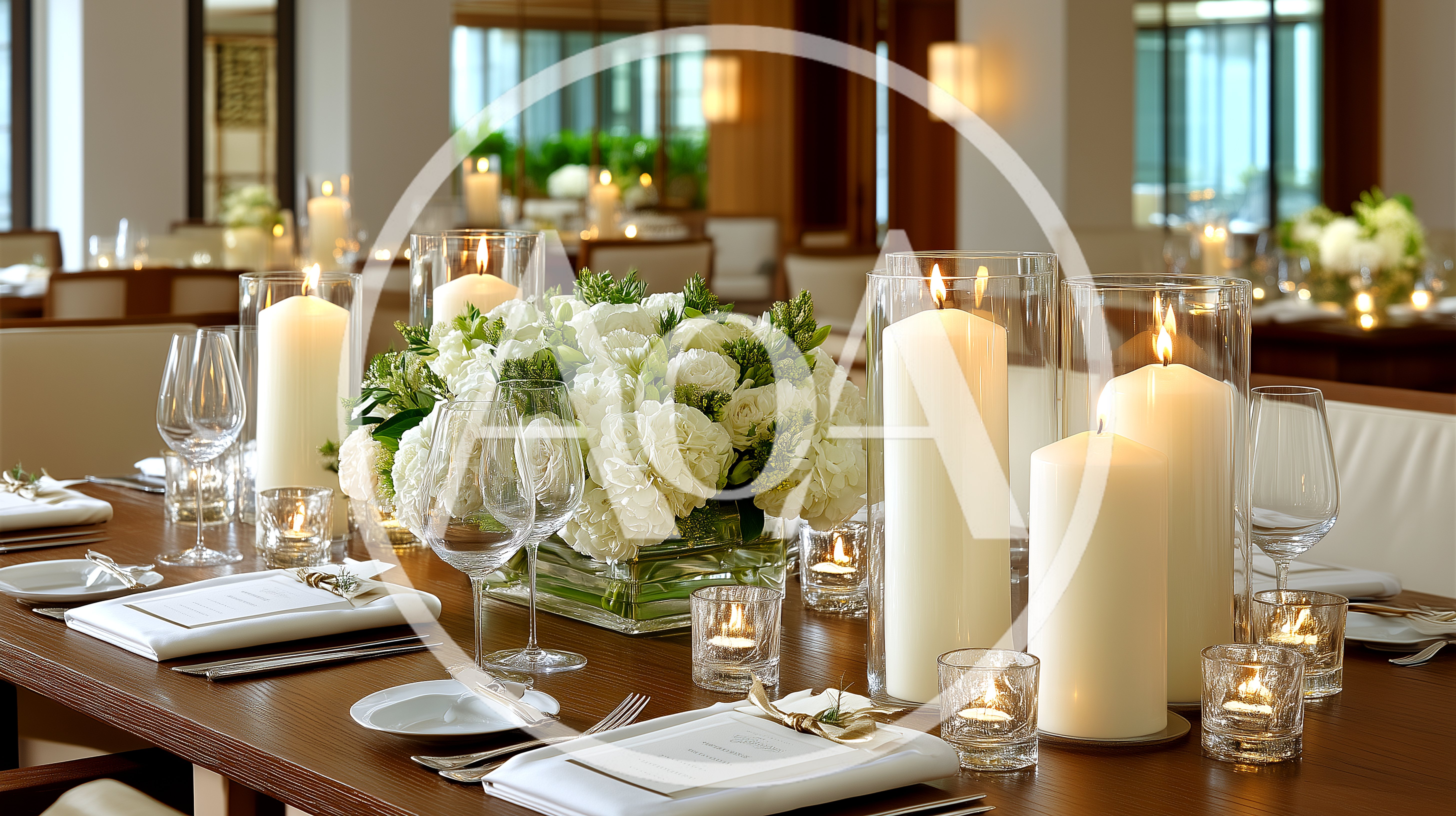 Elegant Table Setting With White Flowers And Candles