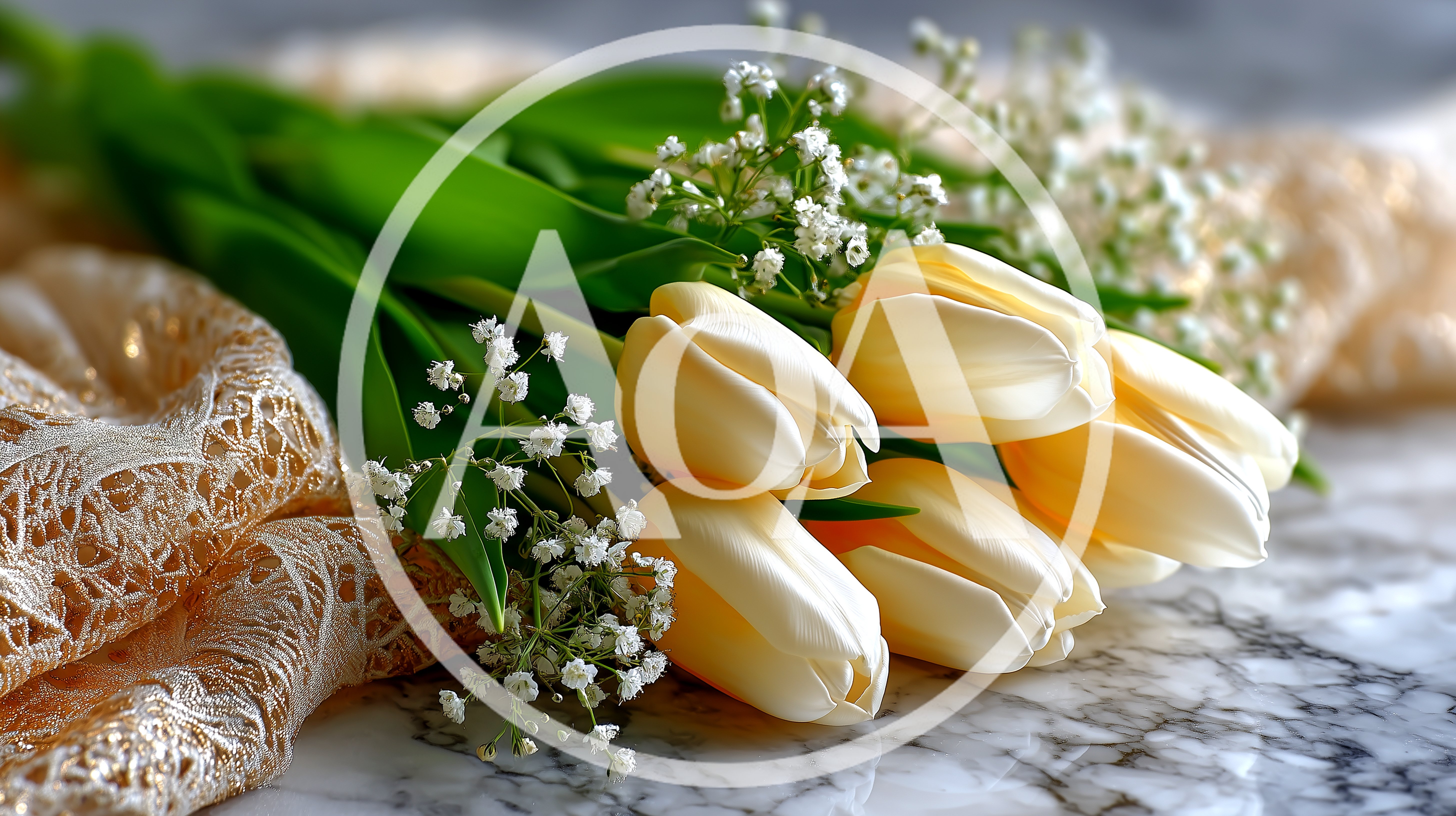 Bouquet Of Pale Yellow Tulips With Baby Breath