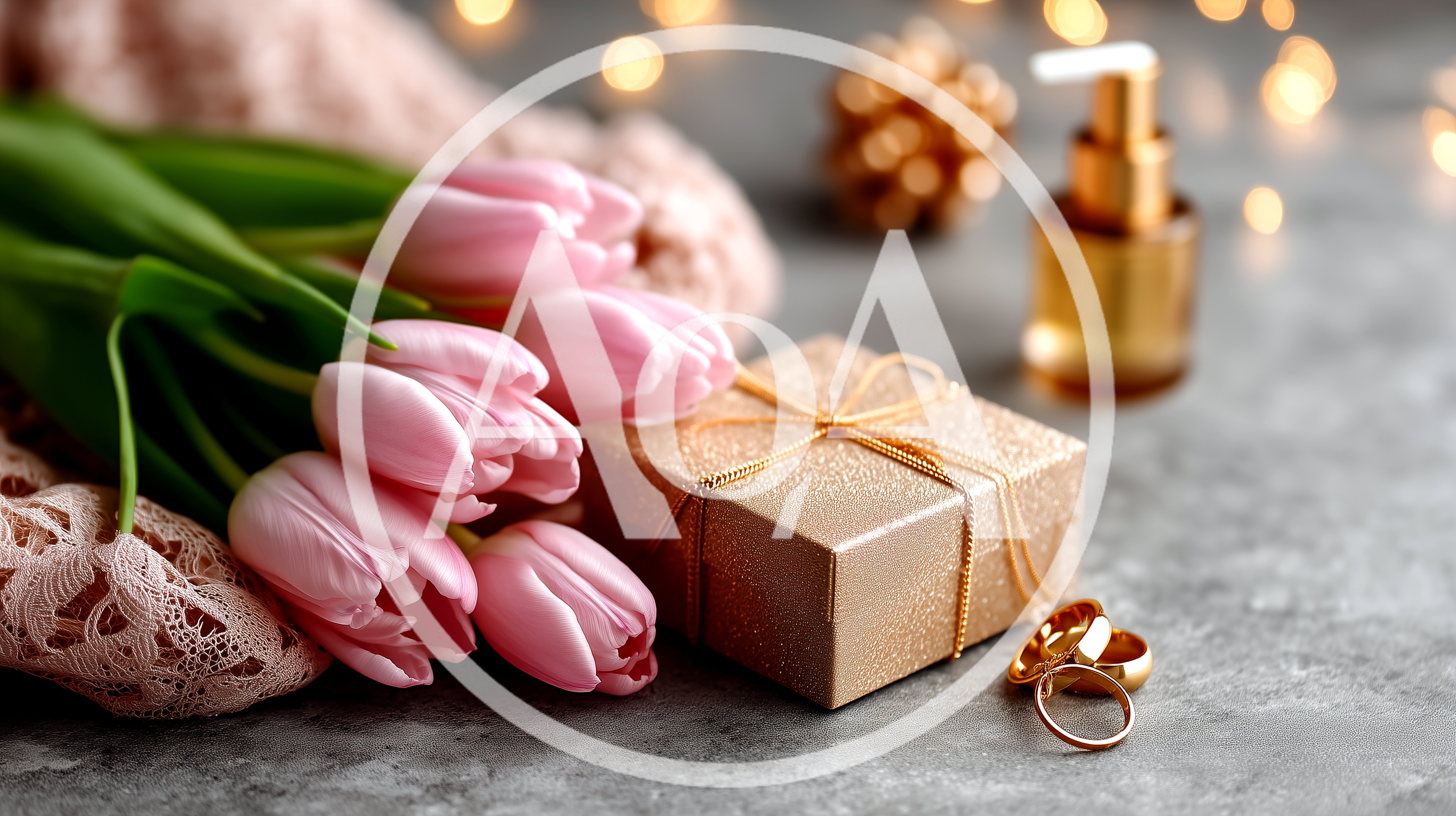 Pink Tulips And Gift Box With Jewelry