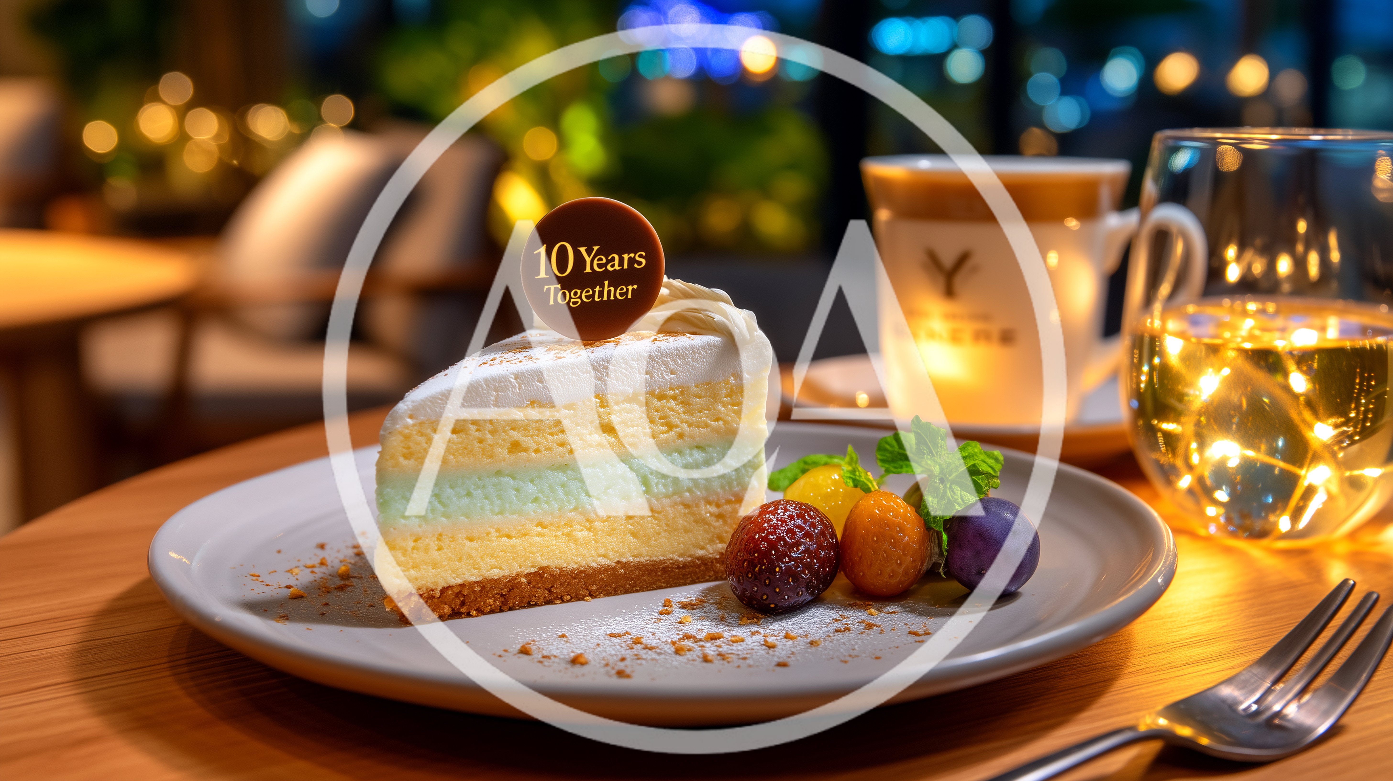 Slice Of Layered Cheesecake With Anniversary Topper