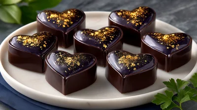 Heart Shaped Dark Chocolate Truffles With Gold Flakes
