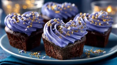 Heart Shaped Chocolate Cupcakes With Purple Frosting