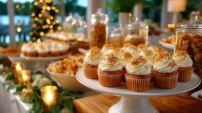 Elegant Dessert Table With Cupcakes And Holiday Decor