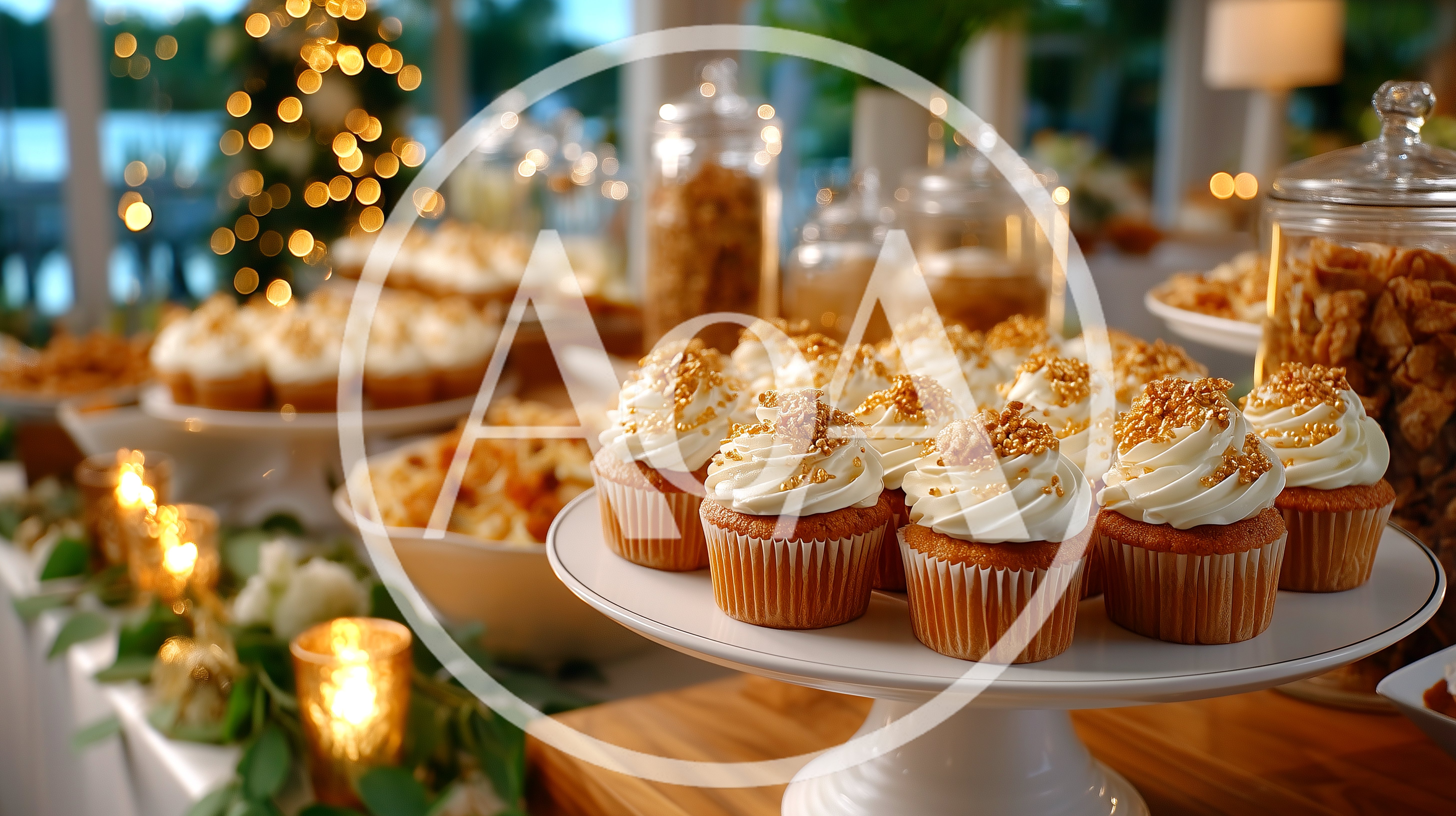 Elegant Dessert Table With Cupcakes And Holiday Decor
