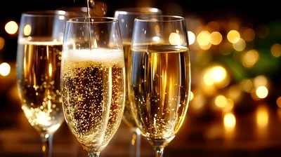 Champagne Being Poured Into Elegant Flute Glasses
