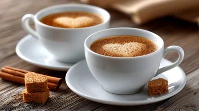 Two Cups Of Coffee With Heart Shaped Foam