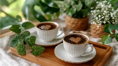 Two Cups Of Turkish Coffee With Heart Foam Art