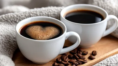 Two White Coffee Cups With Heart Foam