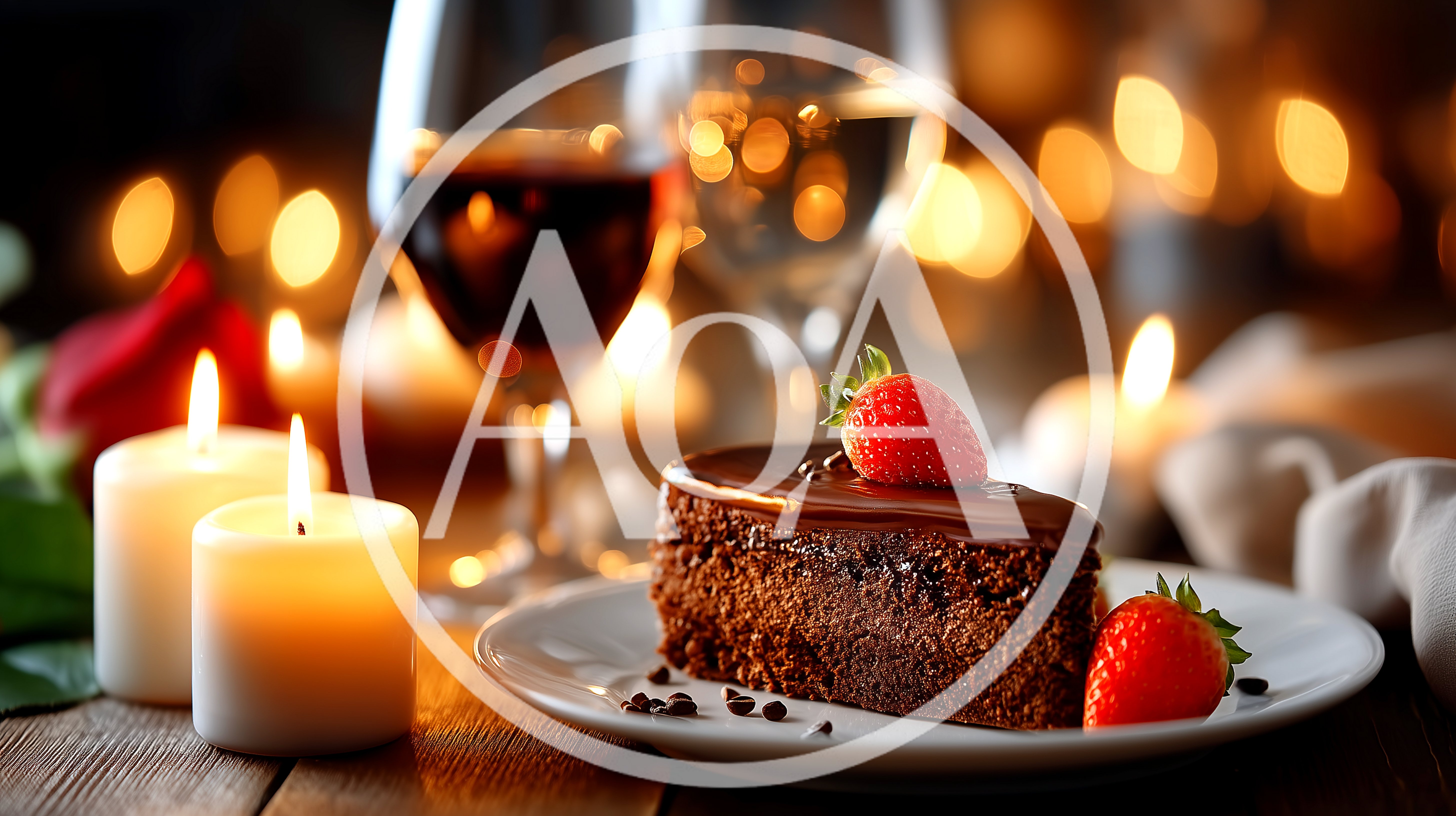 Chocolate Cake Slice With Strawberries And Candles