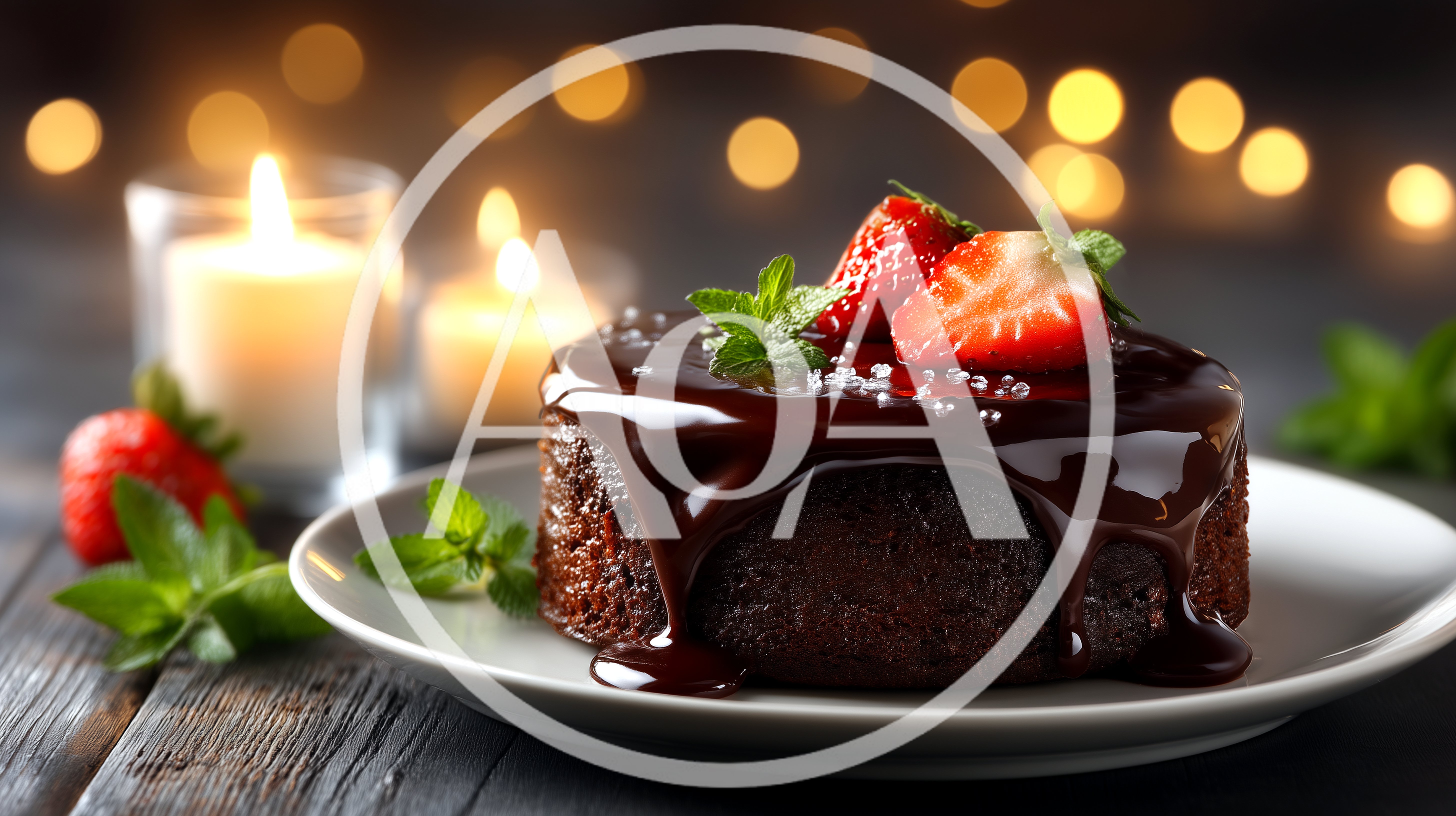 Chocolate Ganache Cake With Fresh Strawberries And Mint