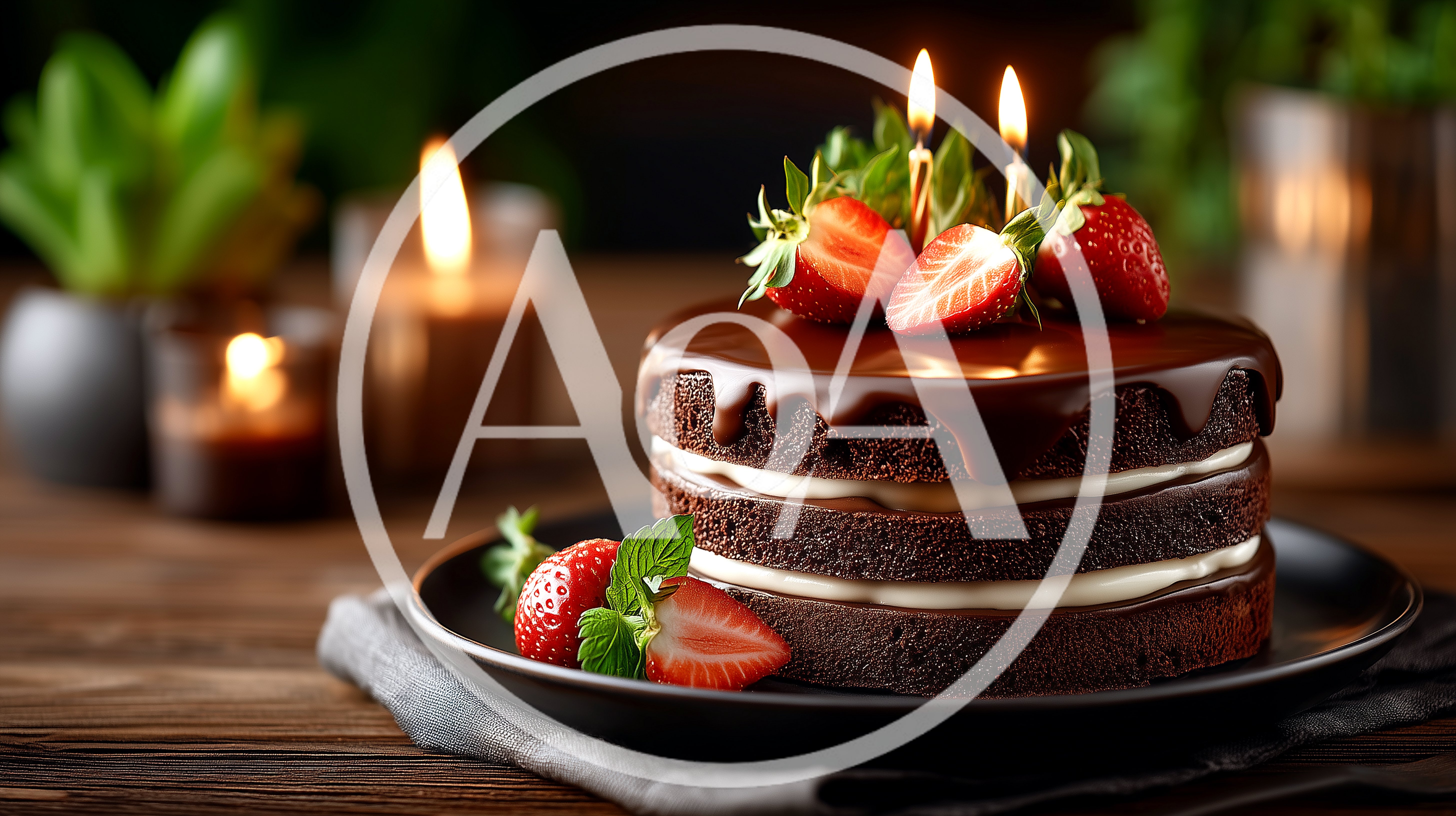 Chocolate Layer Cake With Strawberries And Candles