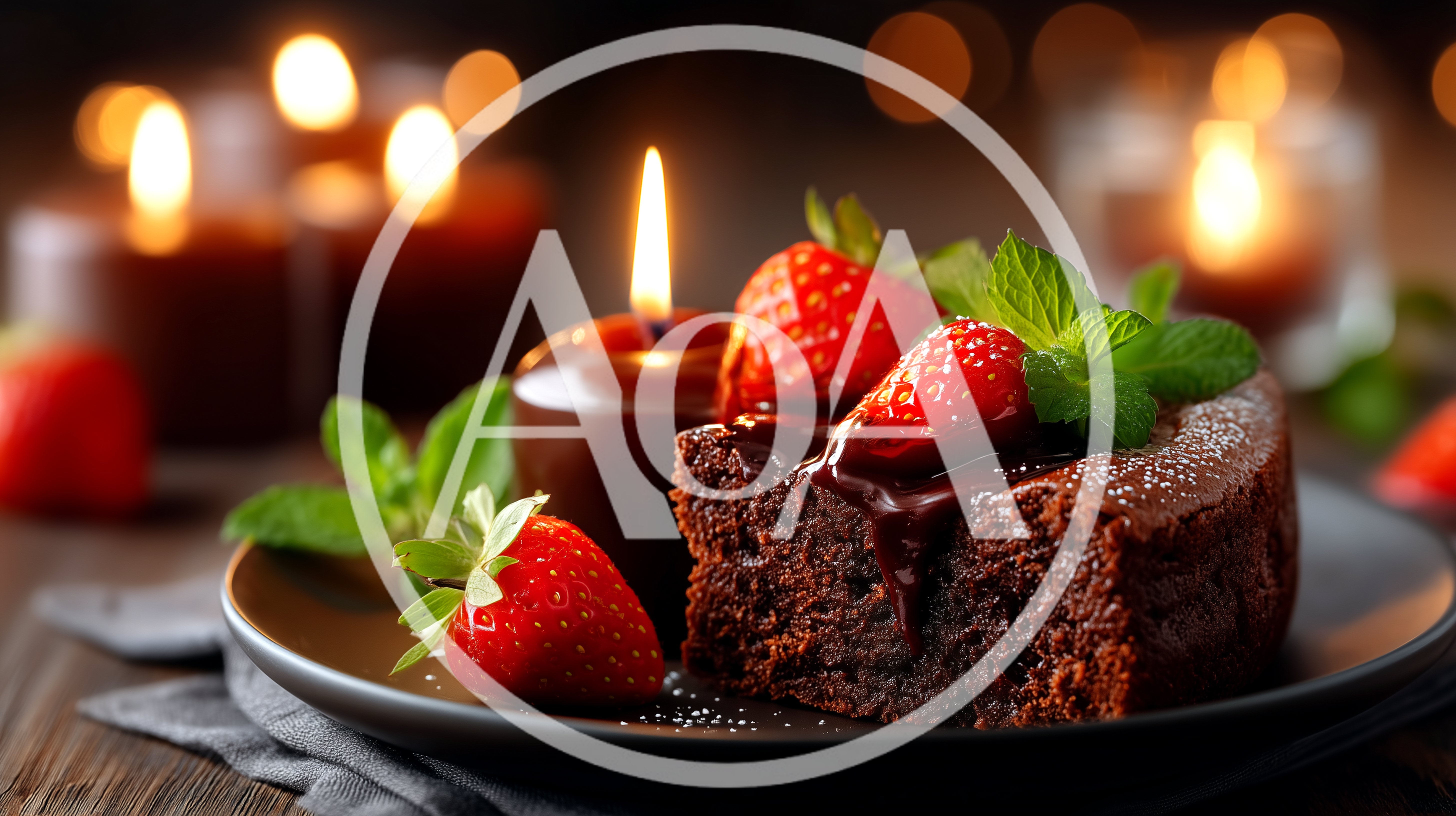 Chocolate Cake With Strawberries And Lit Candle