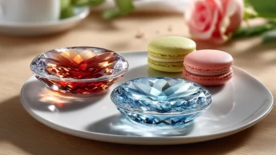 Crystal Gemstones And Macarons On A White Plate
