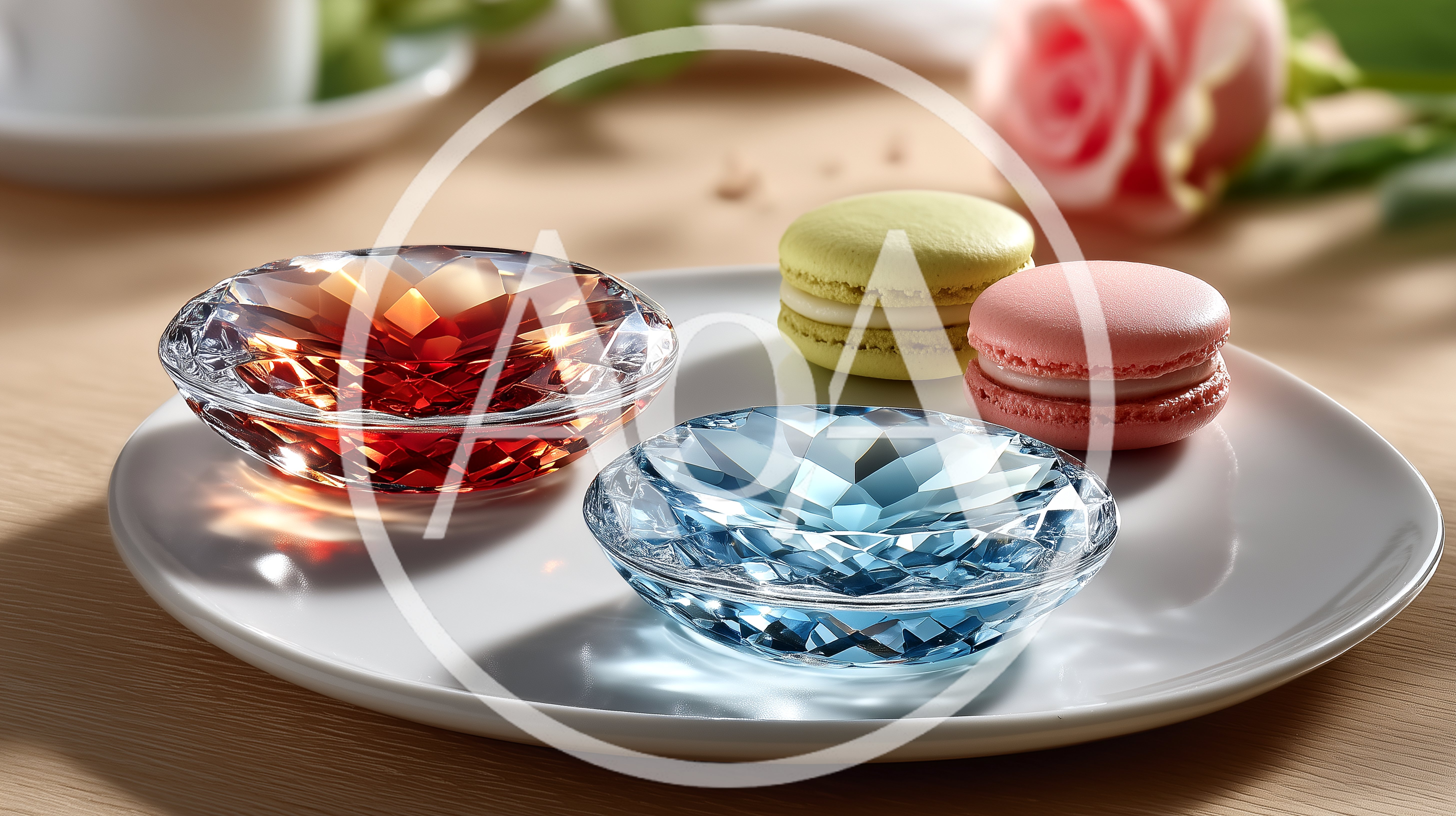 Crystal Gemstones And Macarons On A White Plate