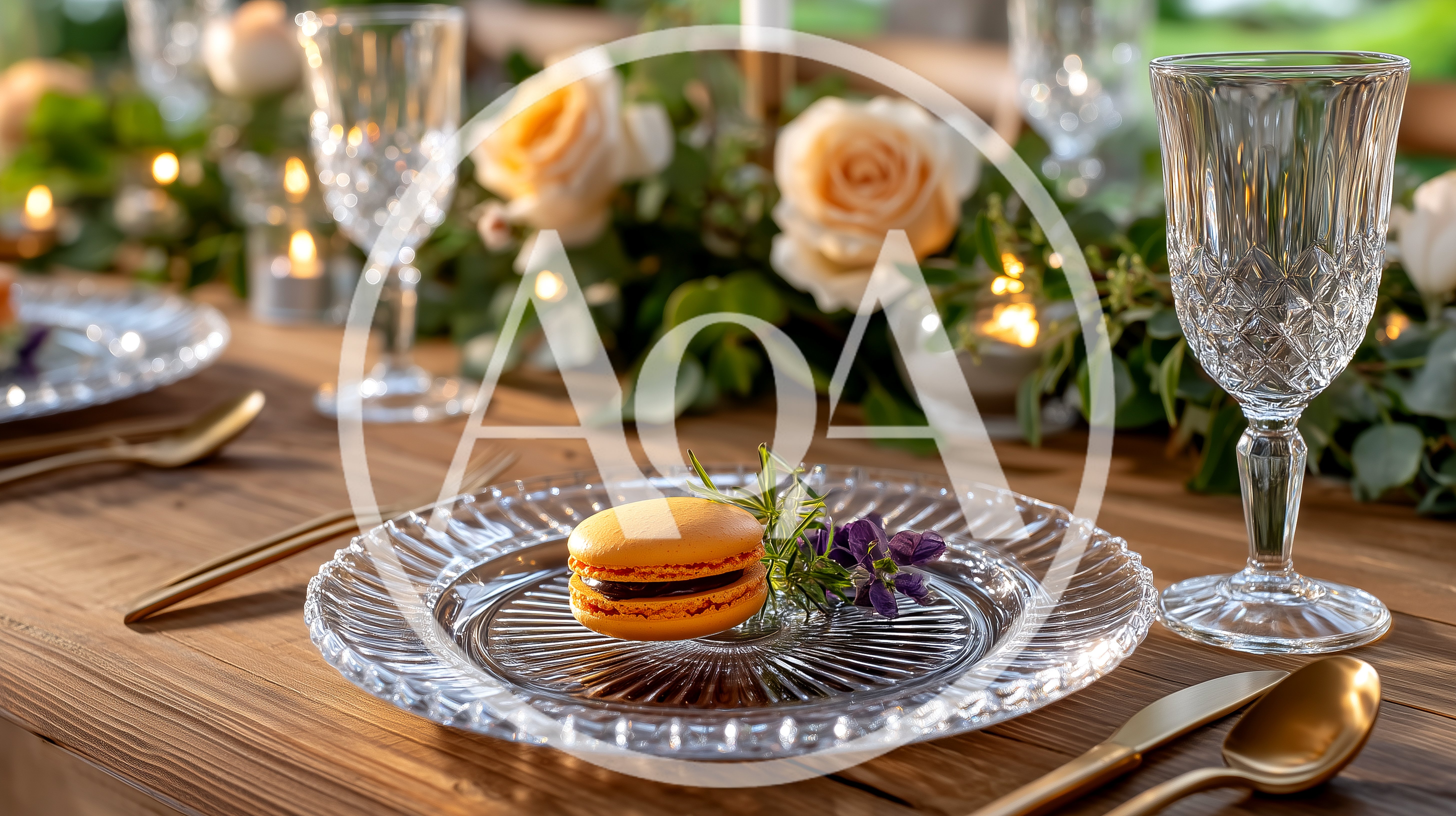 Elegant Table Setting With Macaron And Floral Decor