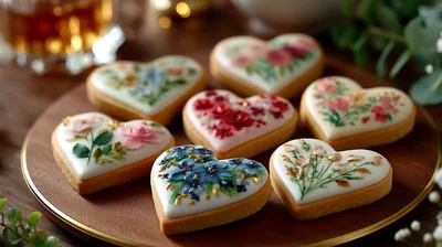 Heart Shaped Cookies Decorated With Floral Icing
