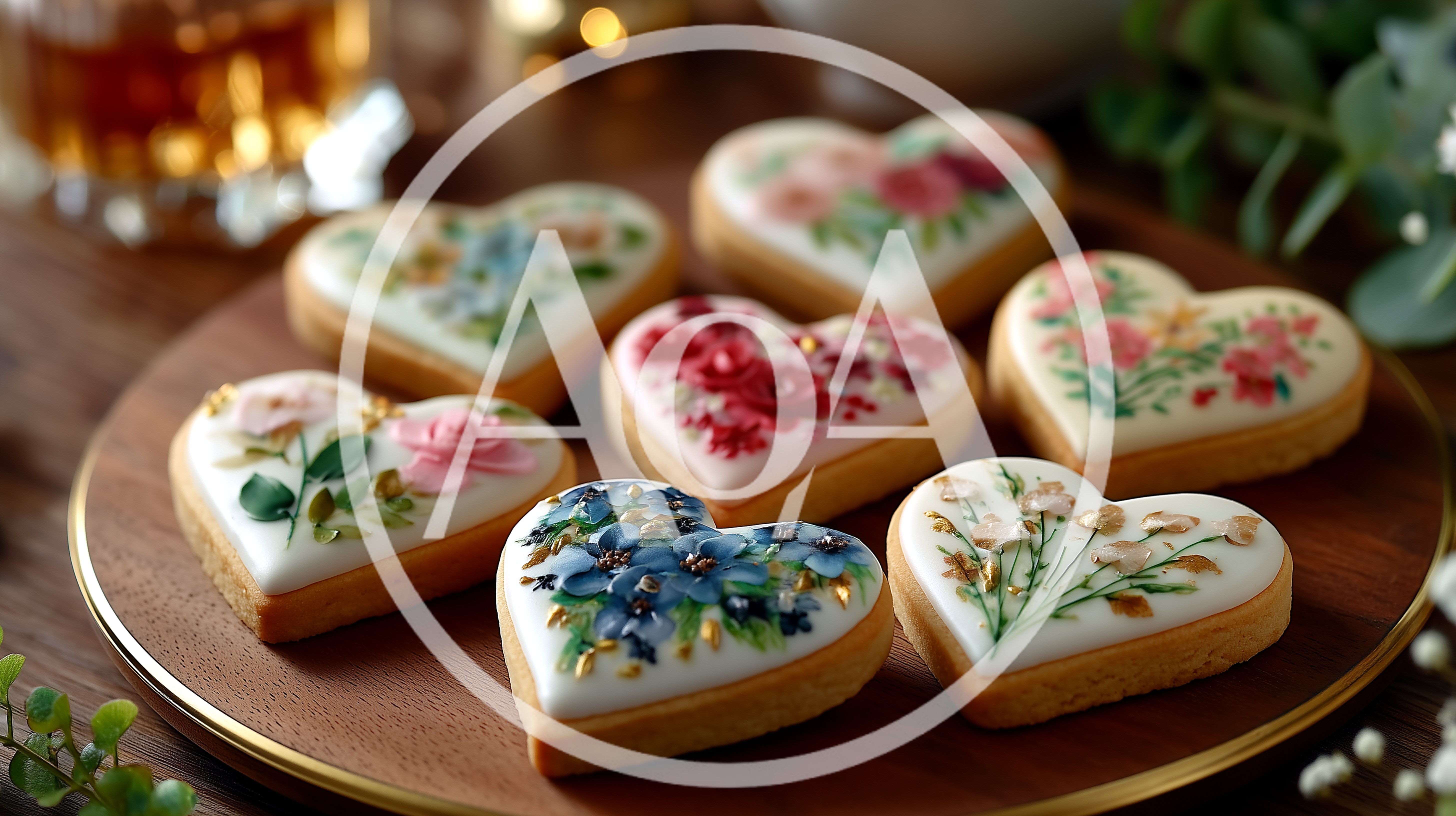 Heart Shaped Cookies Decorated With Floral Icing