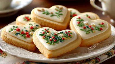 Heart Shaped Sugar Cookies With Floral Icing