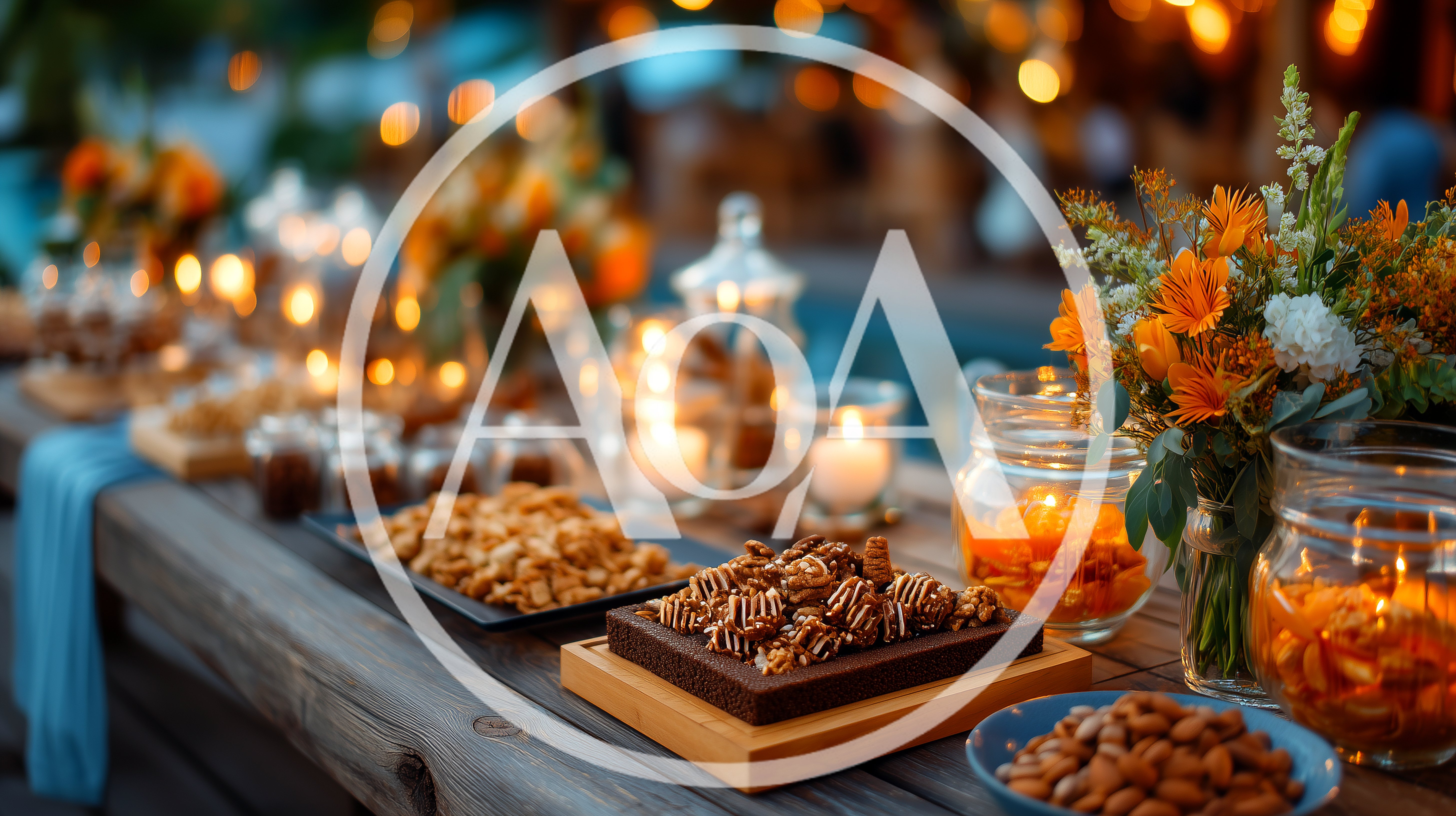 Elegant Outdoor Buffet Table With Snacks And Flowers