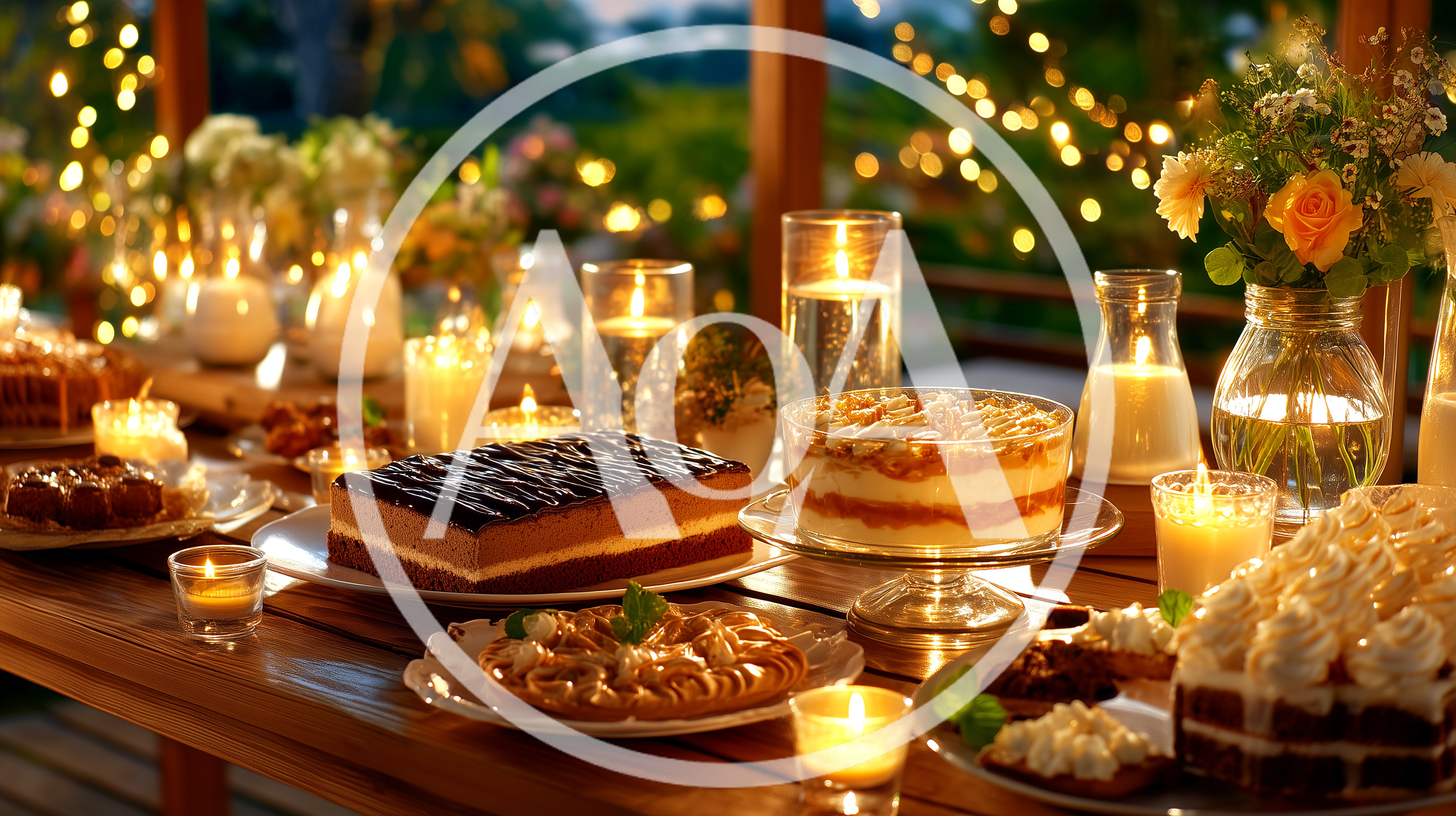 Elegant Dessert Table Spread With Candles And Flowers