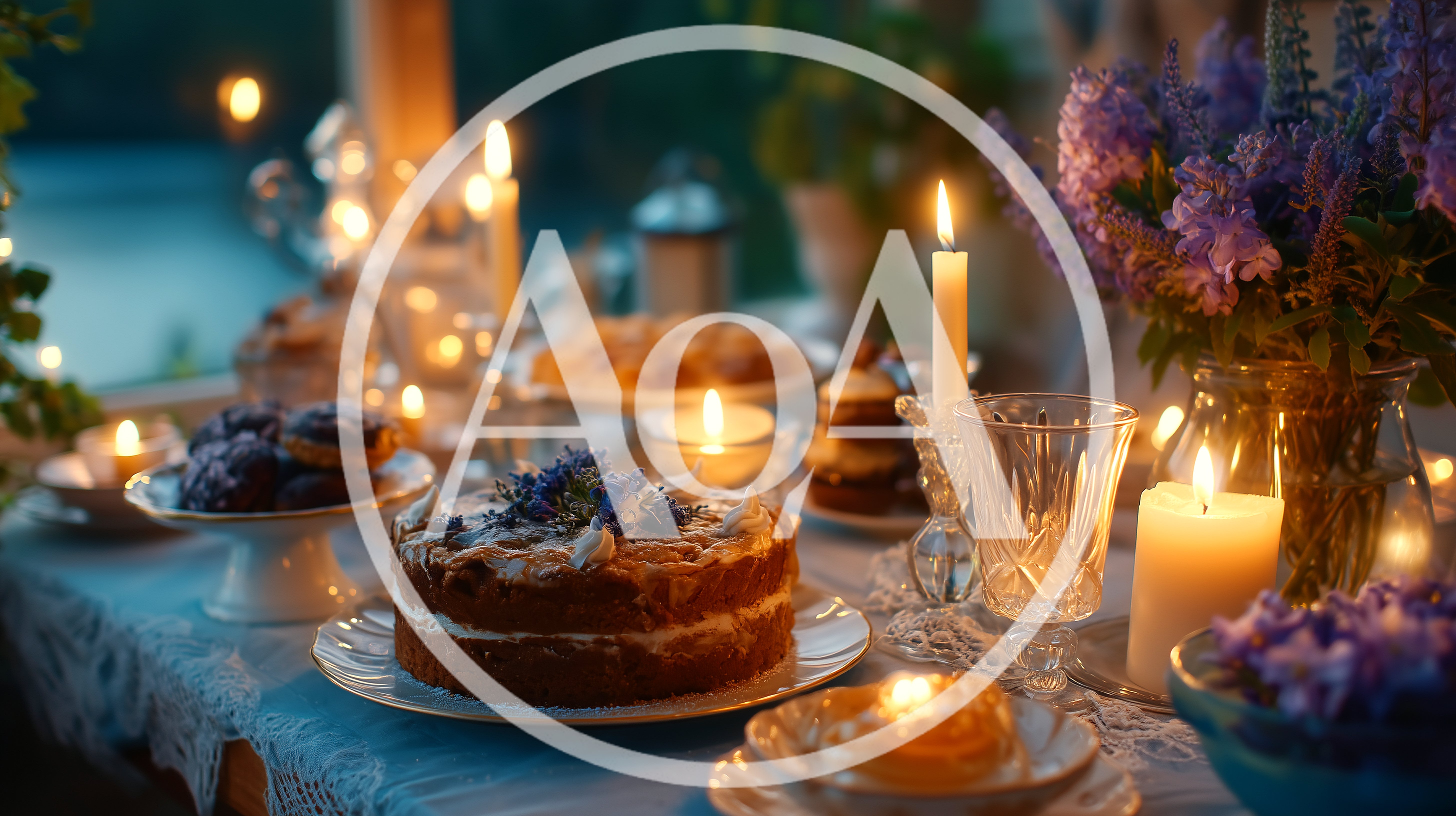 Elegant Evening Table Setting With Cake And Candles
