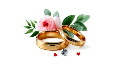 Two Gold Wedding Rings With Rose And Diamond
