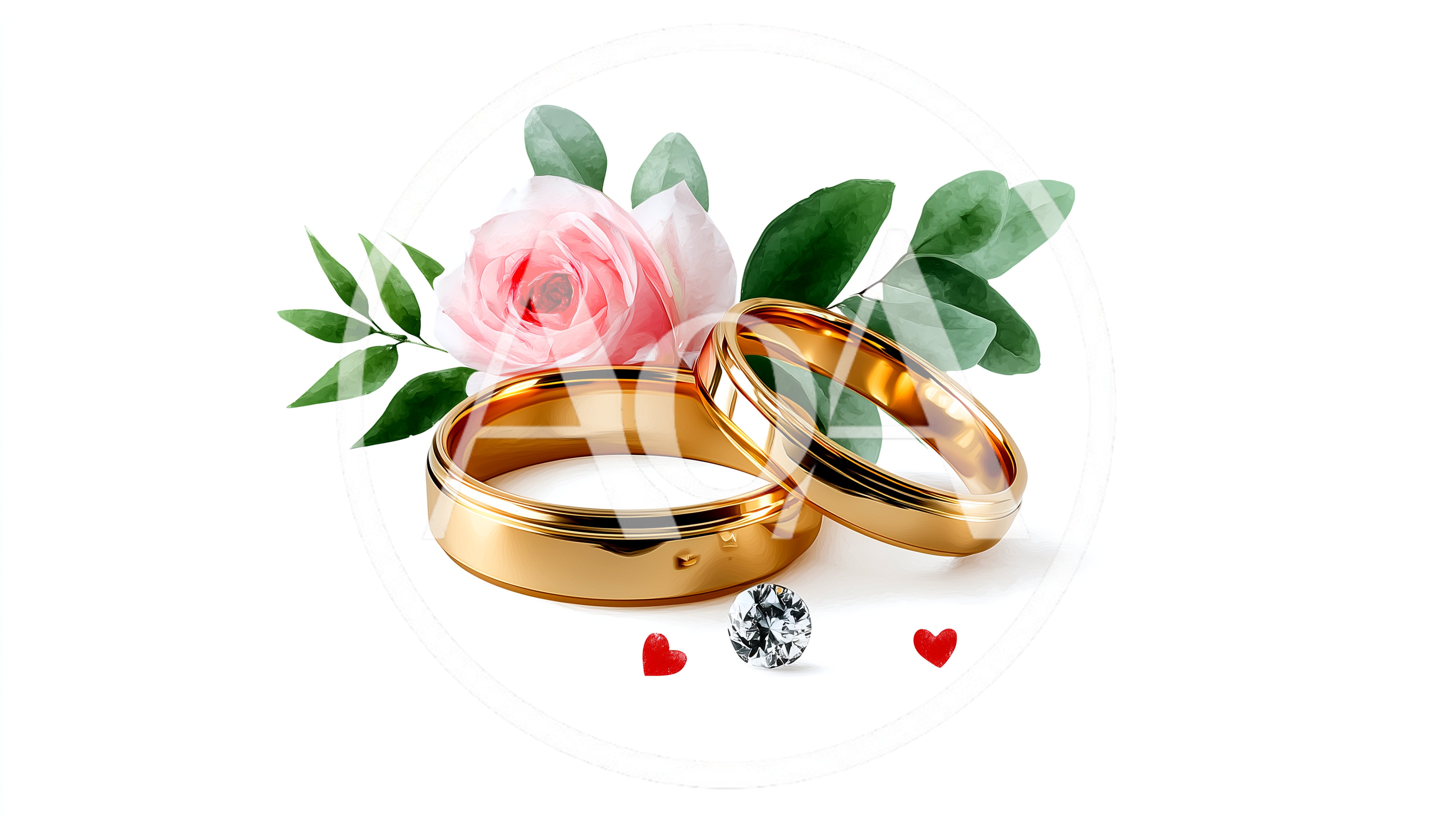 Two Gold Wedding Rings With Rose And Diamond