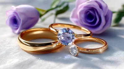 Gold Wedding Rings With Purple Roses