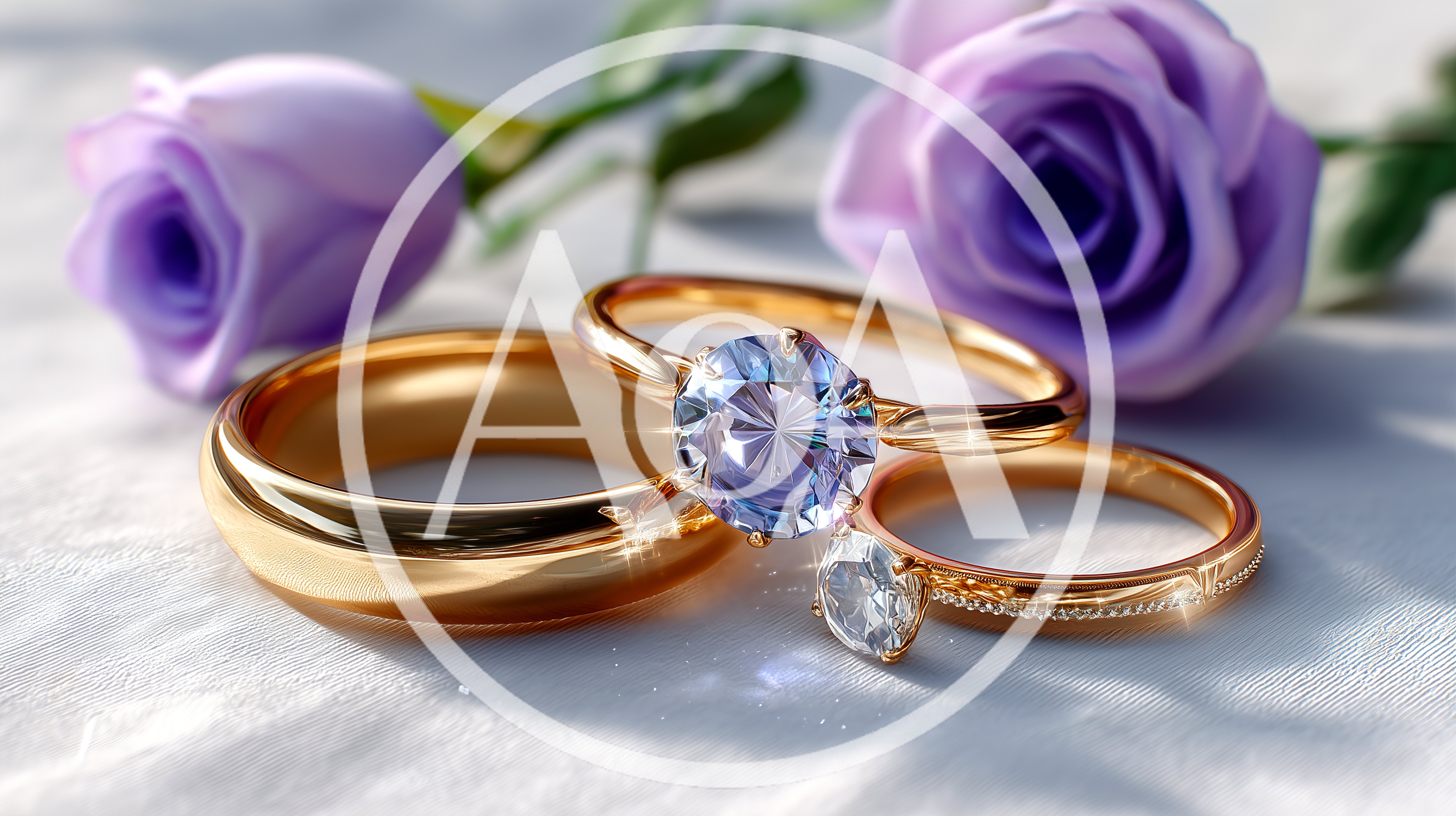 Gold Wedding Rings With Purple Roses