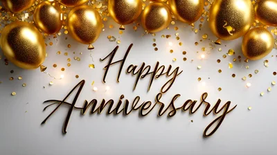 Golden Balloons and Confetti Happy Anniversary Greeting