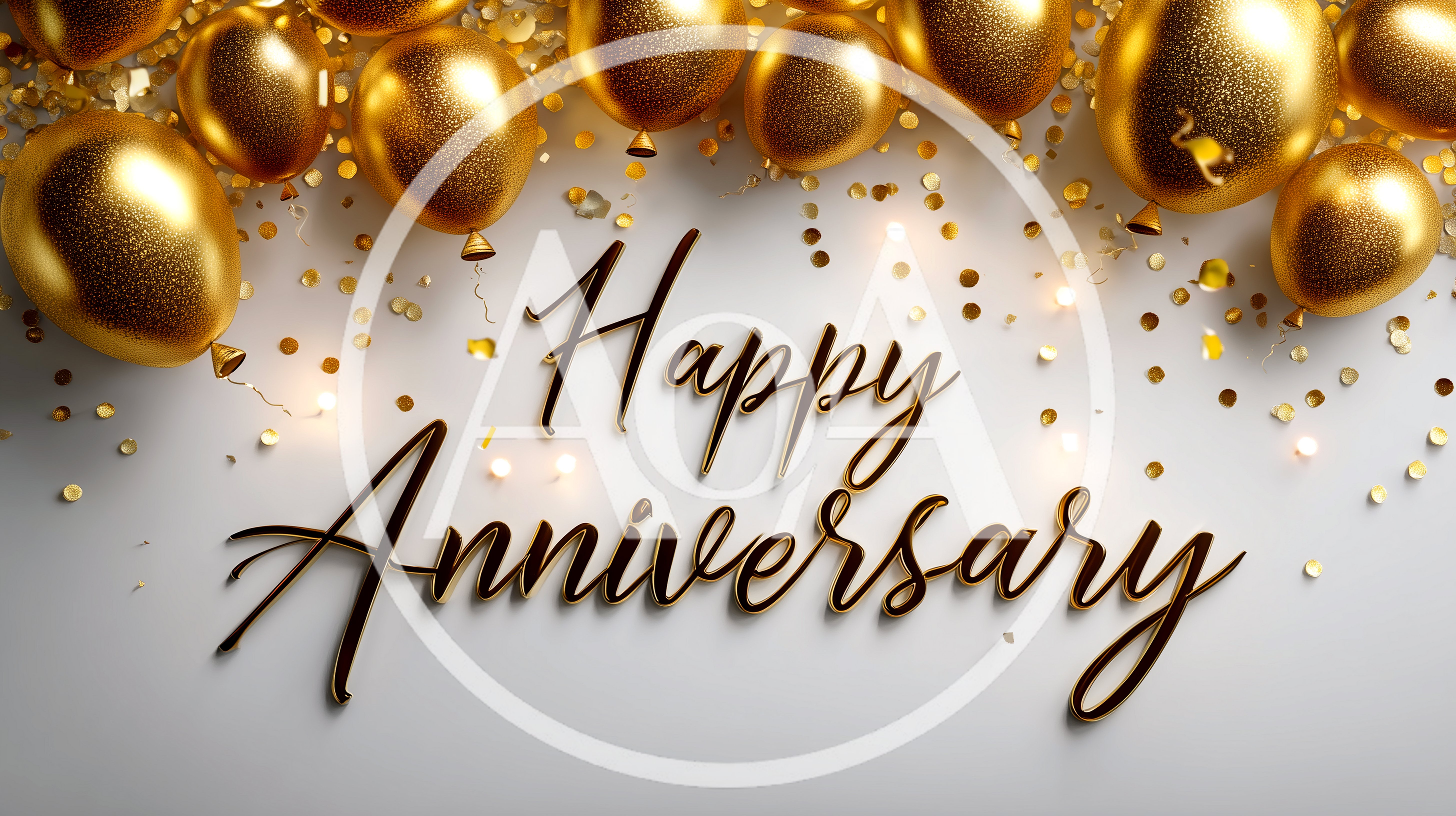 Golden Balloons and Confetti Happy Anniversary Greeting