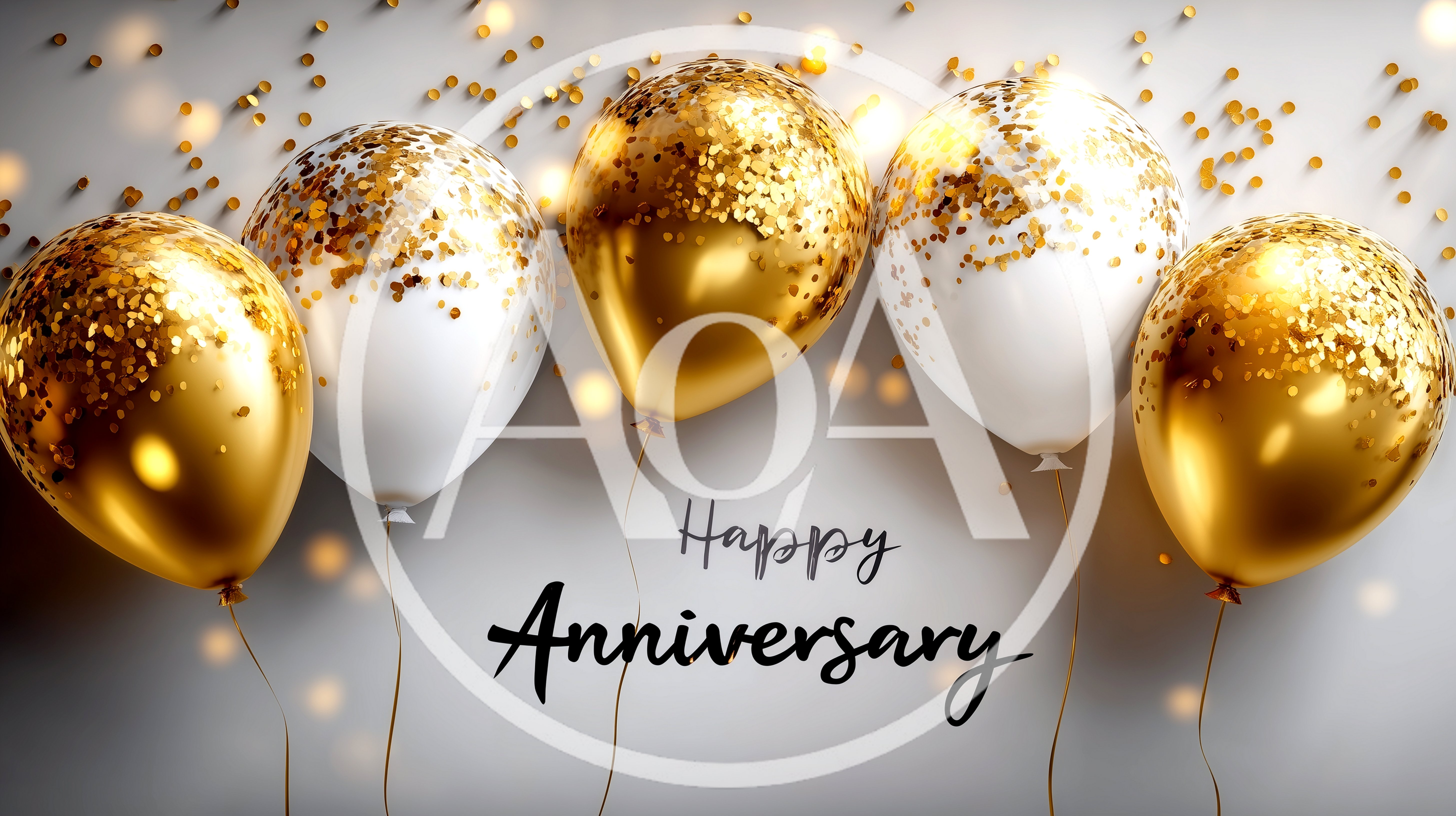 Gold and White Balloons for Anniversary Celebration
