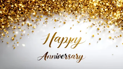Happy Anniversary Text With Falling Gold Confetti